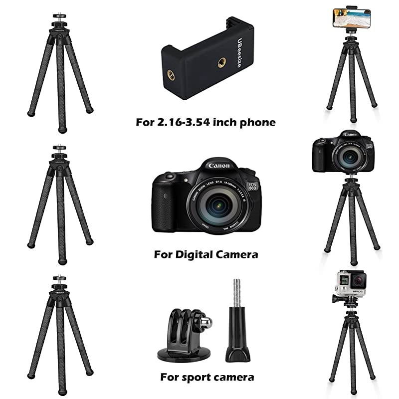 Flexible Camera Tripod,  12 Inch Mini Tripod Stand GoPro/Action Cam/DSLR Canon Nikon Sony, Smartphone Tripod Stand with Cell Phone Holder, Compatible with iPhone/Android - Waterproof
