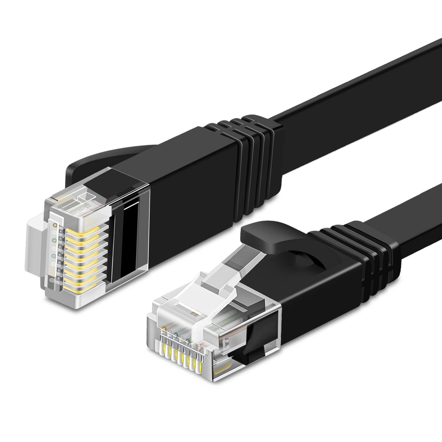 Cat6 Flat Ethernet Network Cable (50FT) - High Performance & Tangle Free with Premium UTP Twisted Pair RJ45 Snagless Connector Jack Computer LAN Internet Networking Patch Wire Cord Plug - Black