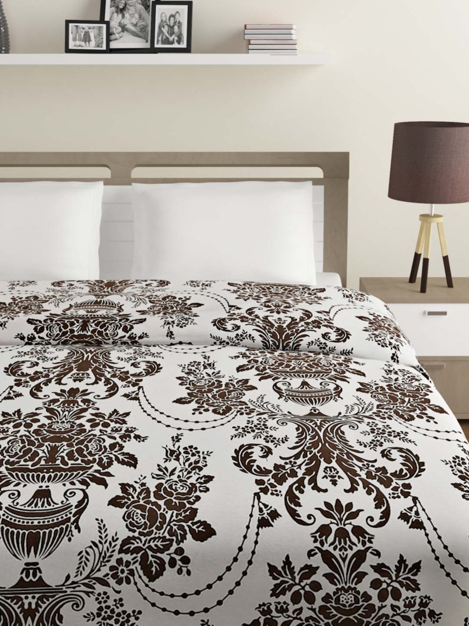 Swayam Sparkle White & Brown Cotton Blend 120 TC Comforter - Set of 1