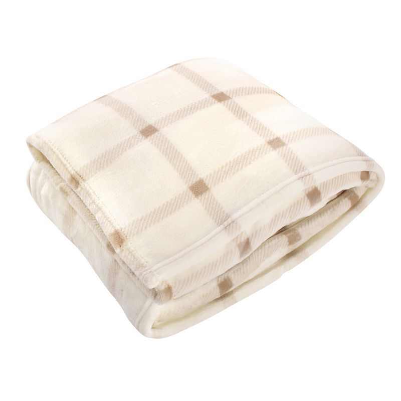 Hudson Home Collection Home Silky Plush Blanket, Tan Plaid Fleece, 60X80 In. (Oversize Throw)