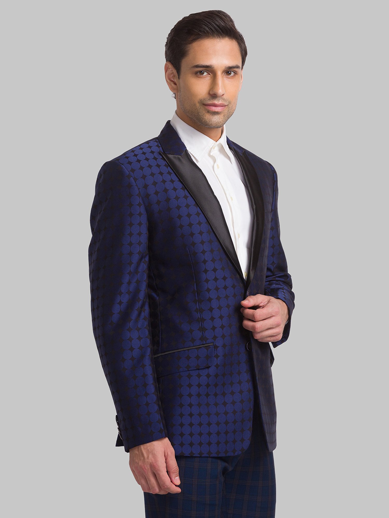Park Avenue Blue Super Slim Fit Printed Two Piece Suit