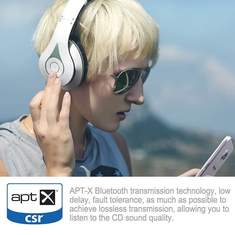 August EP640 Bluetooth Wireless Stereo Headphones with NFC and aptX - White