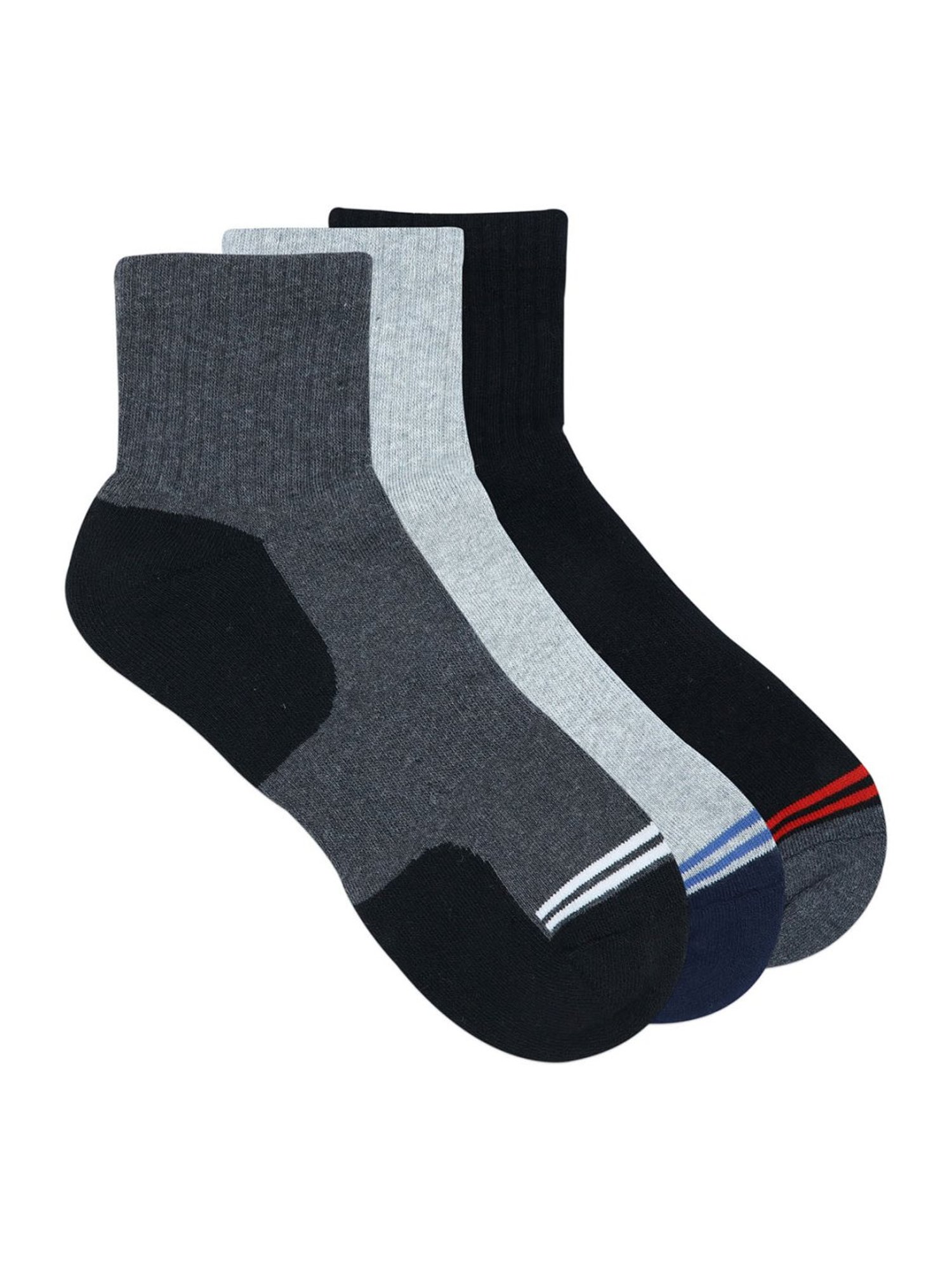 BALENZIA Cotton Colour Block Cushioned High Ankle Sports Socks (Pack Of 3)