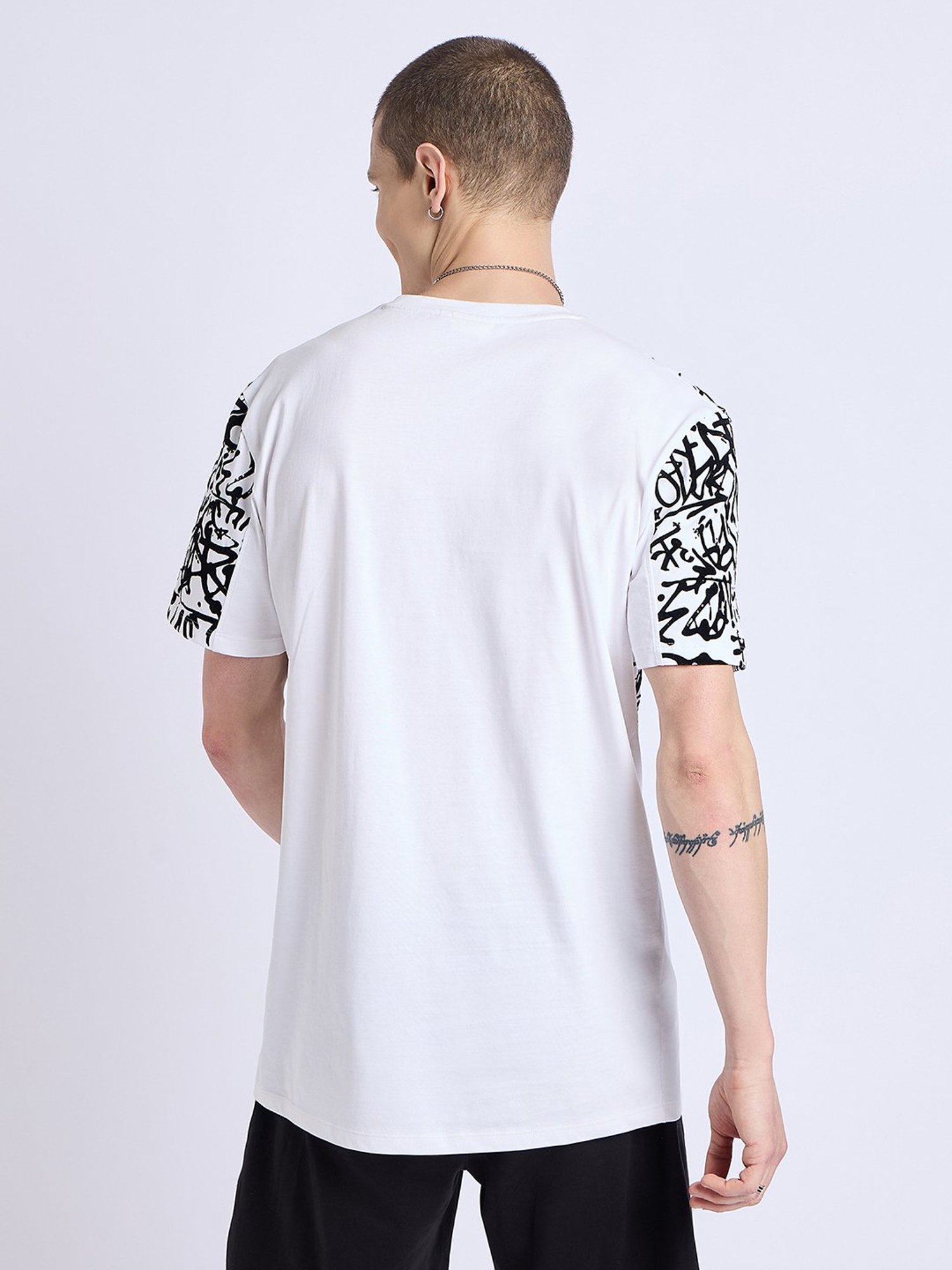 EDRIO White Regular Fit Printed Crew T-Shirt