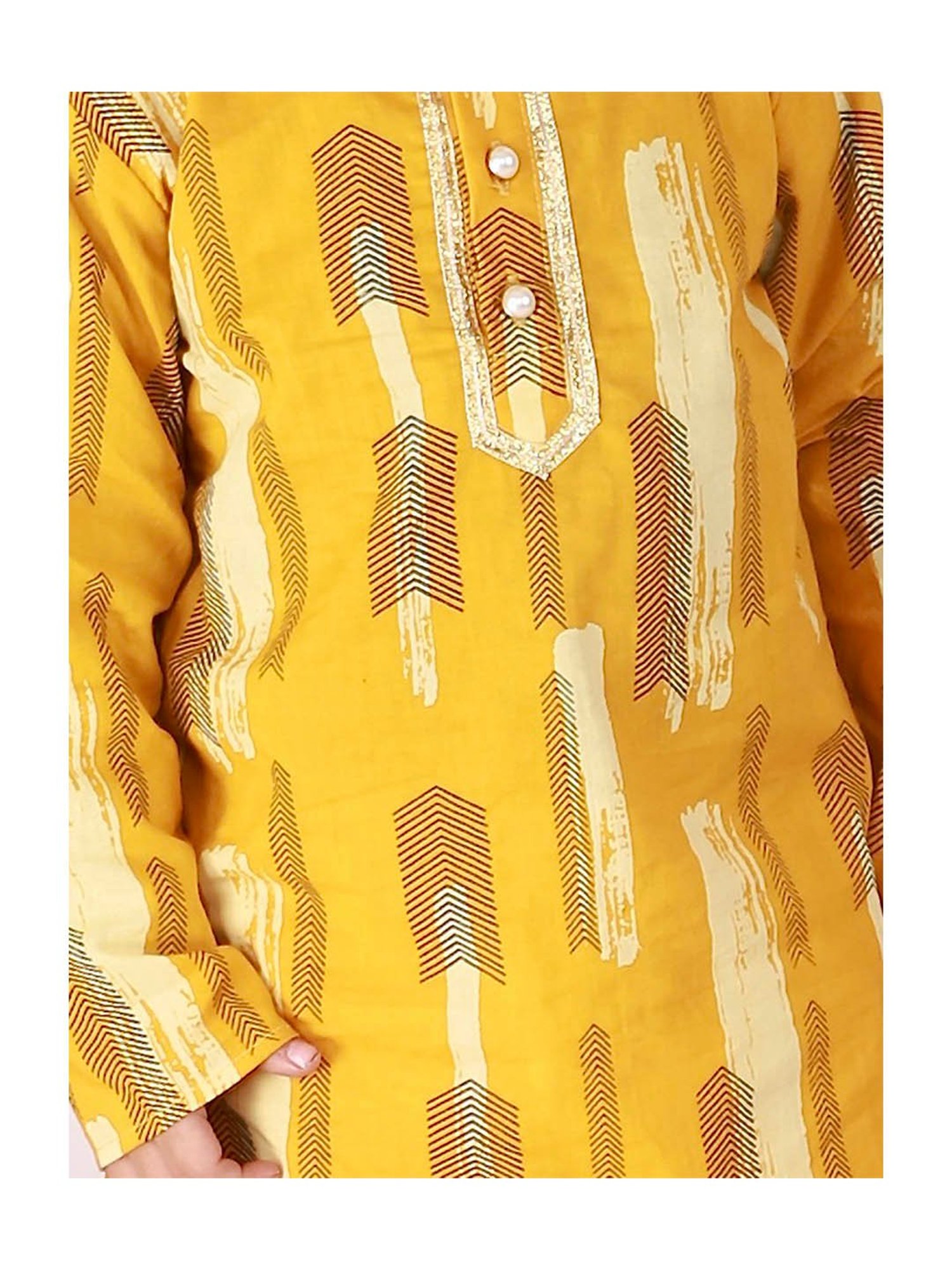 Little Bansi Kids Yellow & Beige Printed Kurta with Dhotis