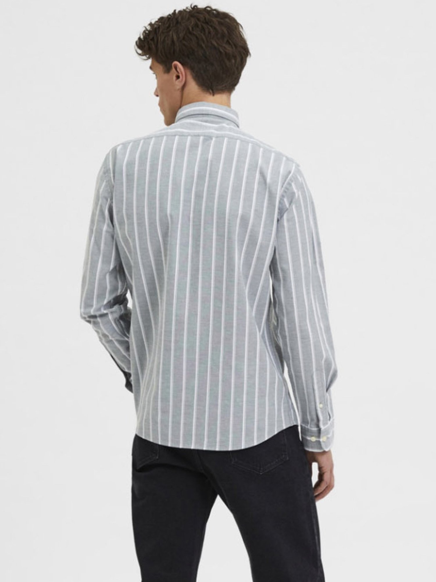 SELECTED HOMME Grey Cotton Regular Fit Striped Shirt