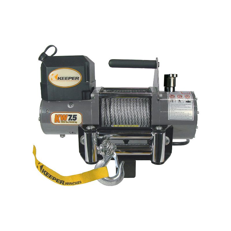 Keeper KW75122RM KW Series 4.5 Horsepower 12 Volt 7500 Pound Capacity Hitch Mountable Electric Winch for Mid Sized SUVs Trucks Vehicles, Black