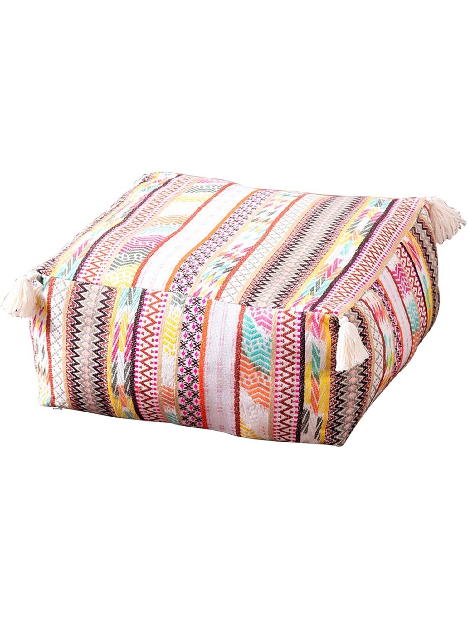 Nestroots Printed Multicolor Cotton Foot Stool Floor Cushions with Filler