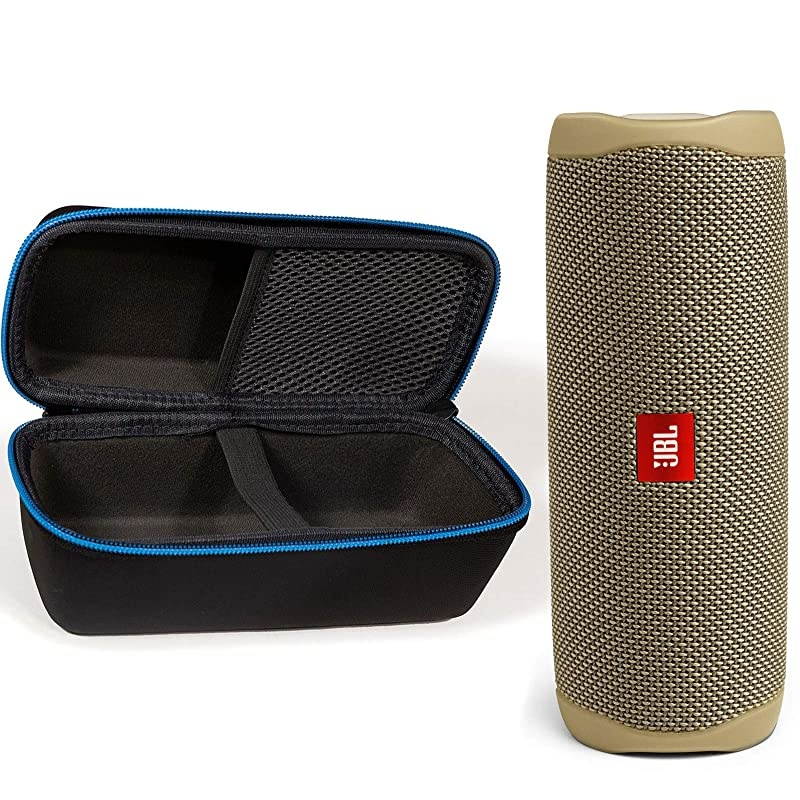 Flip 5 Waterproof Portable Wireless Bluetooth Speaker Bundle with divvi Protective Hardshell Case Sand