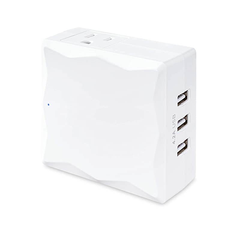 P2WU Professional Surge Protector, 500J/125V, 2 Outlets, 3 USB-A Charge Ports, White Wall Tap