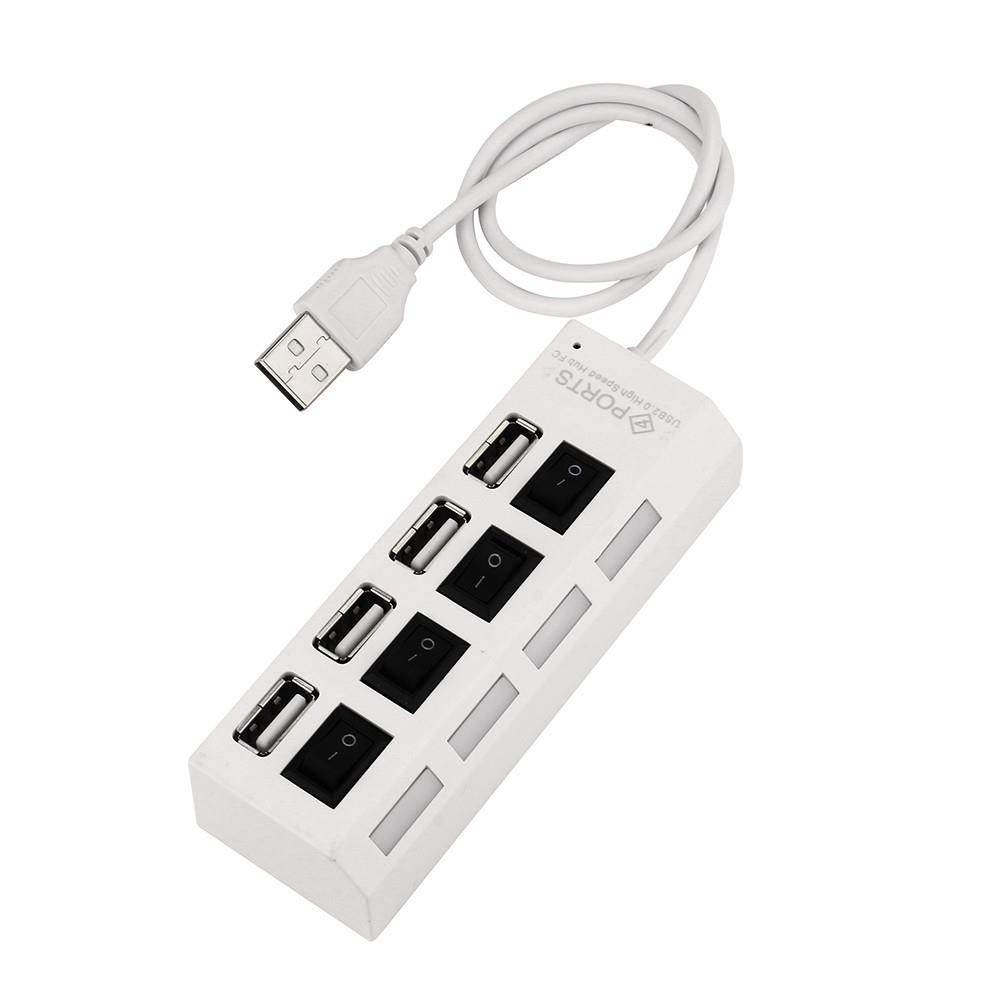 High Speed Portable New 4 Port USB 2.0 Hub On/Off Switches + DC Power Hub Adapter Cable for PC Laptop Notebook