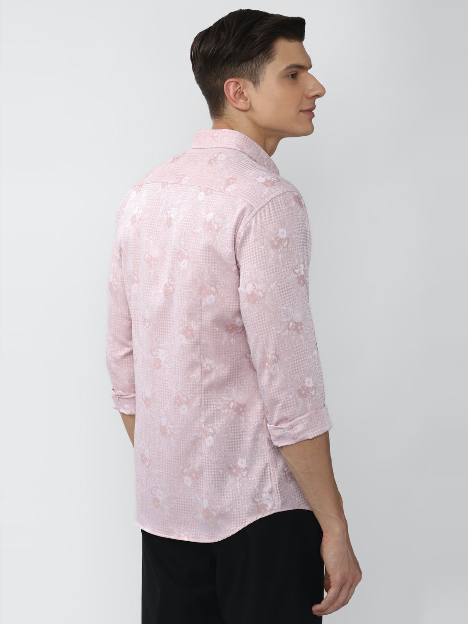 V Dot Pink Cotton Slim Fit Printed Shirt