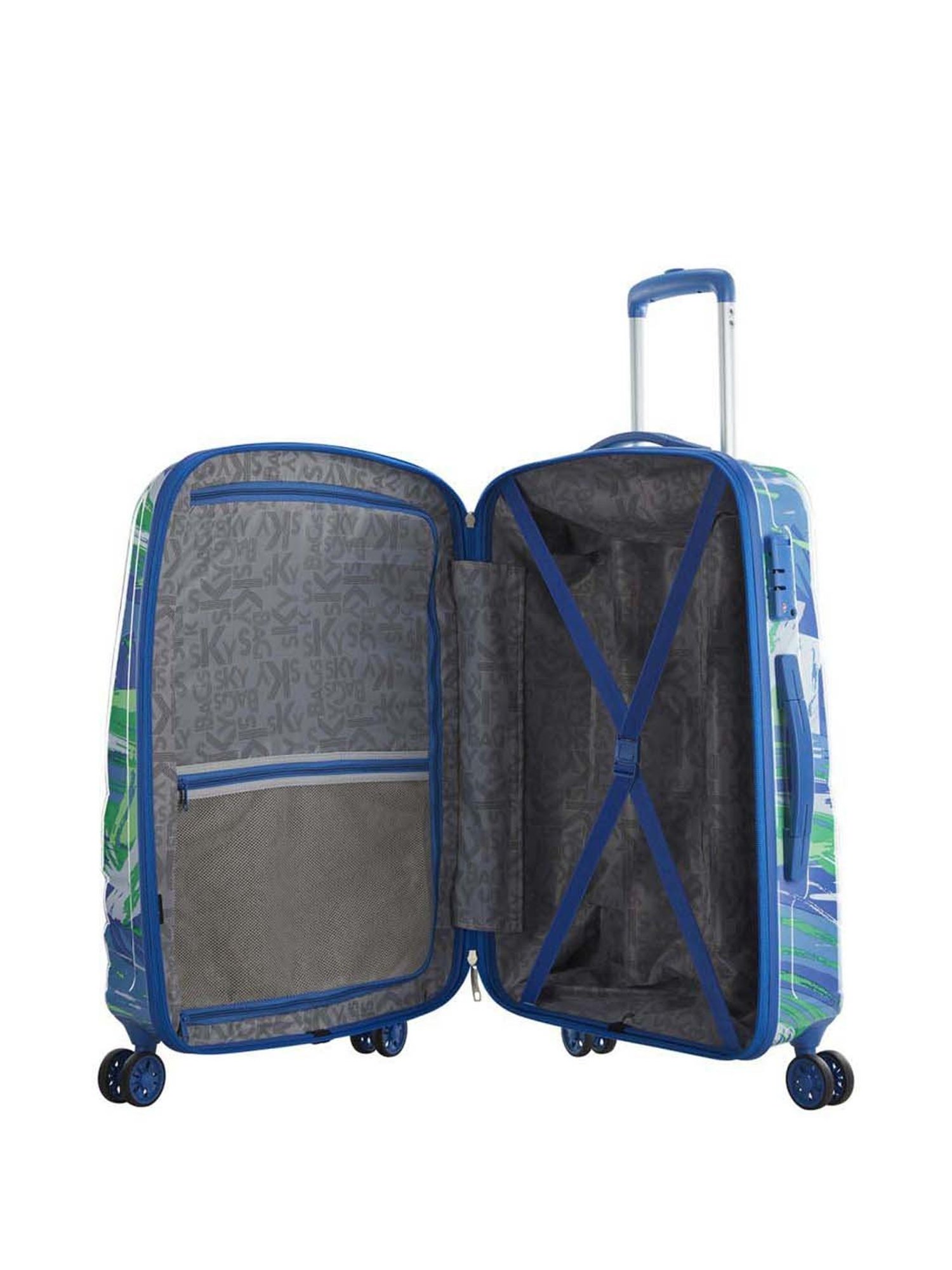 Skybags Abstract Green & Blue Printed Hard Medium Trolley Bag - 49 cm