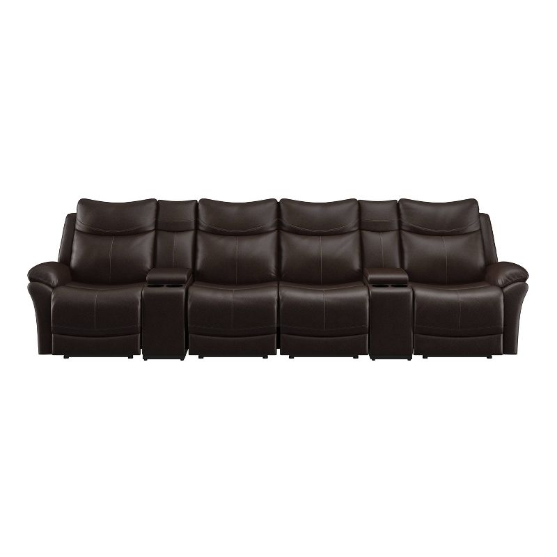 Aaron 4 Seat Tufted Wall Hugger Recliner Sofa with 2 Storage Consoles and USB Ports Renu Leather Coffee Brown - ProLounger