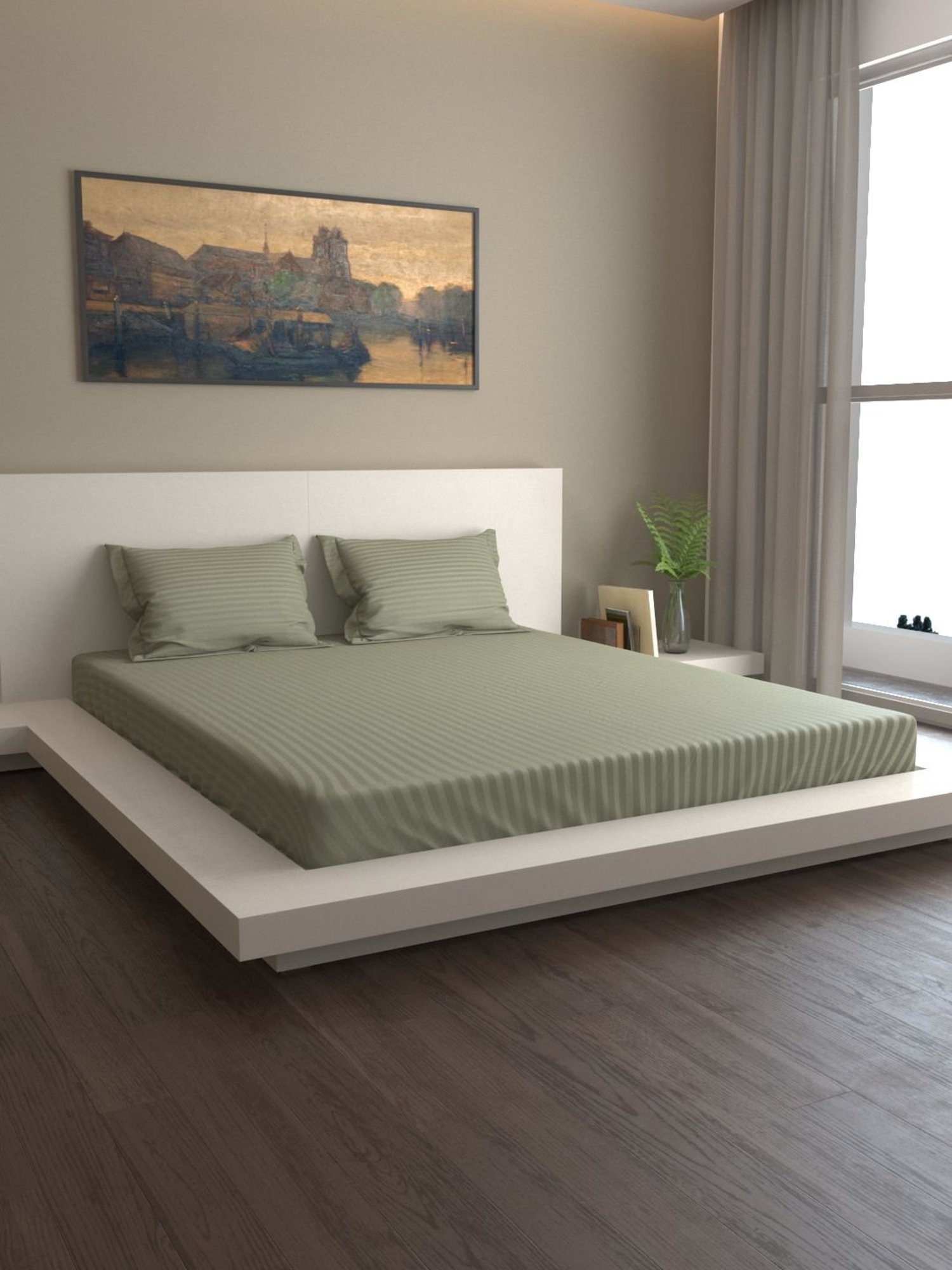 Mark Home Premium Stripes 400 TC Silver Bed Sheet Set