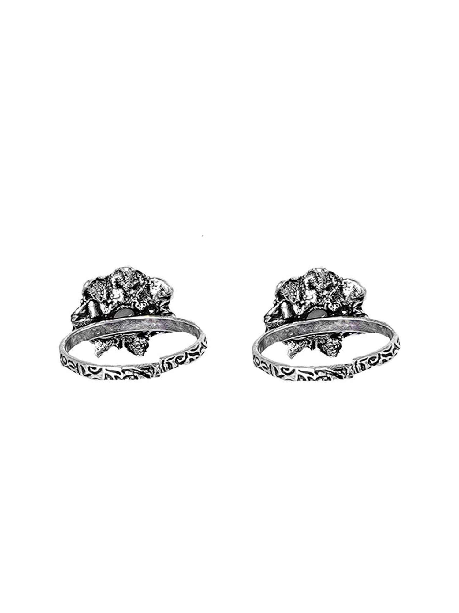 Teejh Kayra White Stone Silver Oxidized Pair of Toe-Rings