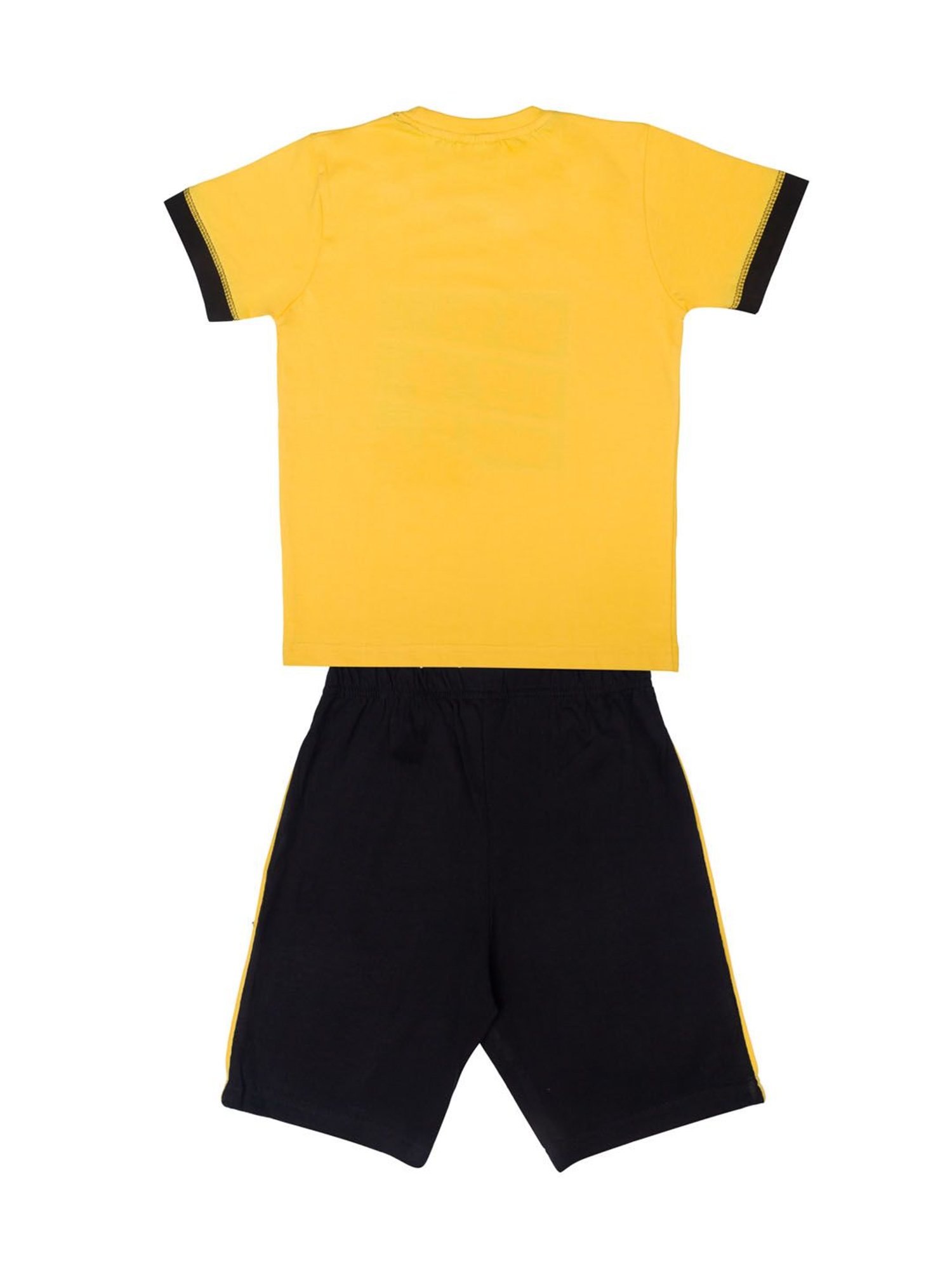 Todd N Teen Kids Printed Yellow & Black T-Shirt with Shorts