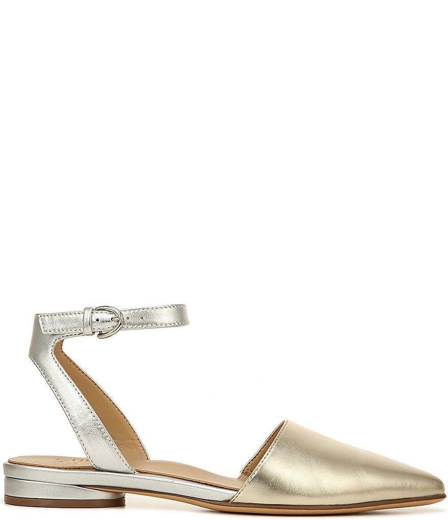 Naturalizer Hartley Ankle Strap Metallic Leather Pointed Toe Flats