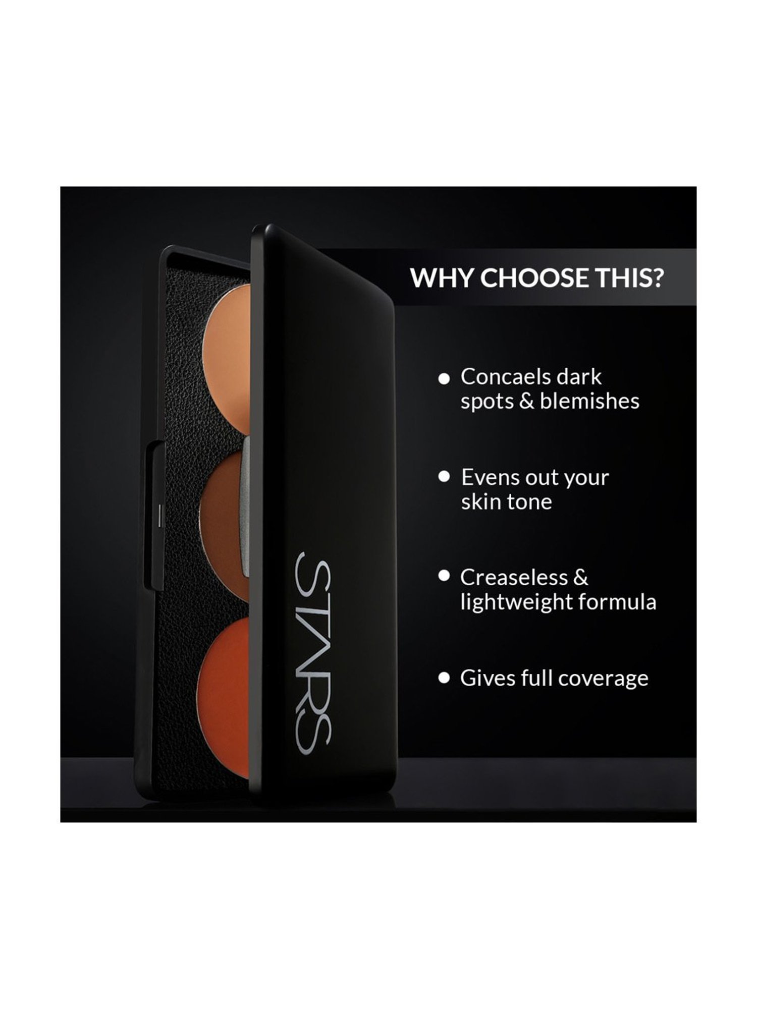 Stars Cosmetics 3 Colors Light, Medium, Yellow Corrector Makeup Concealer Palette Cream - 15 gm