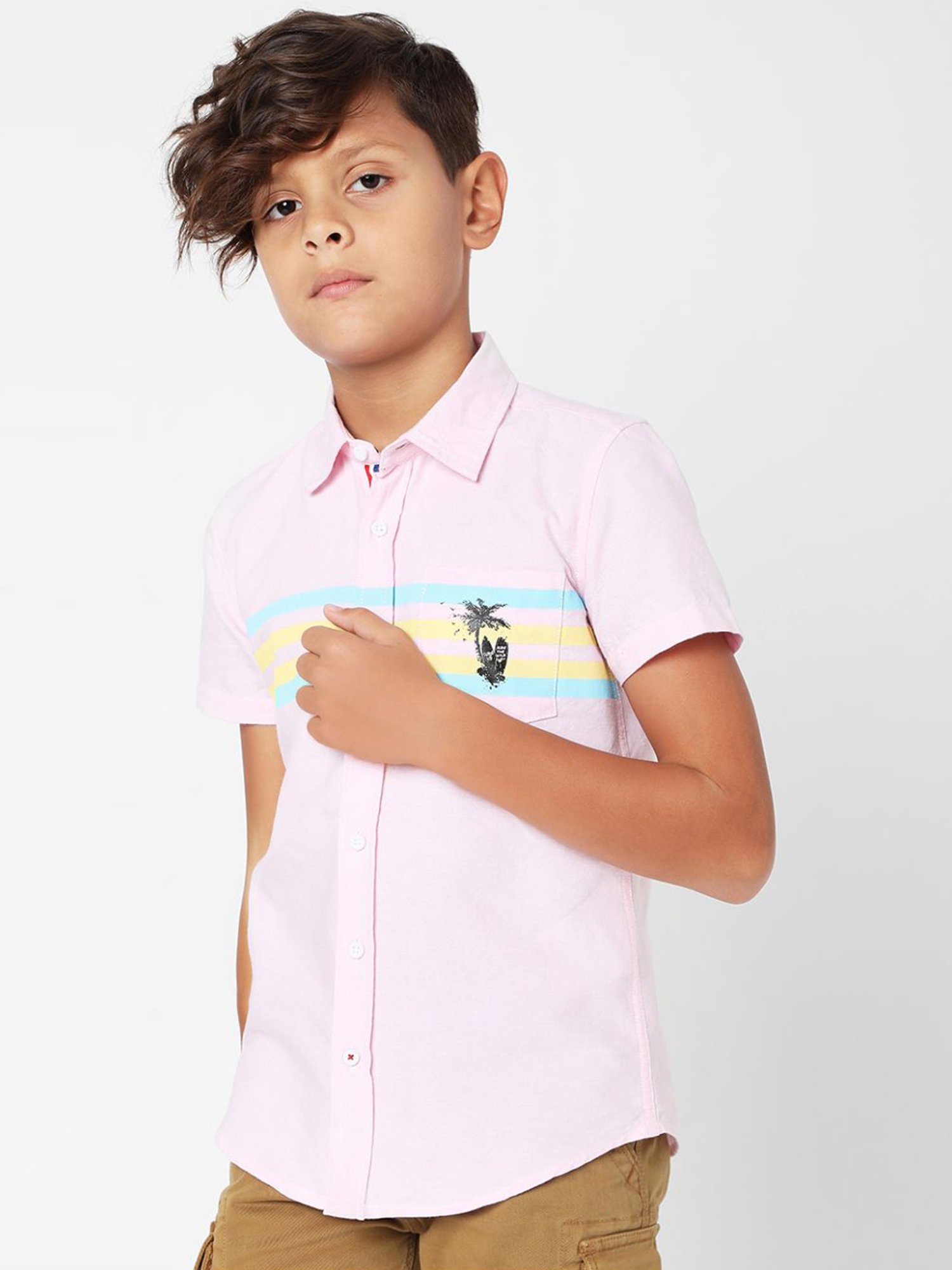 GAS KIDS Pink Cotton Striped Shirt