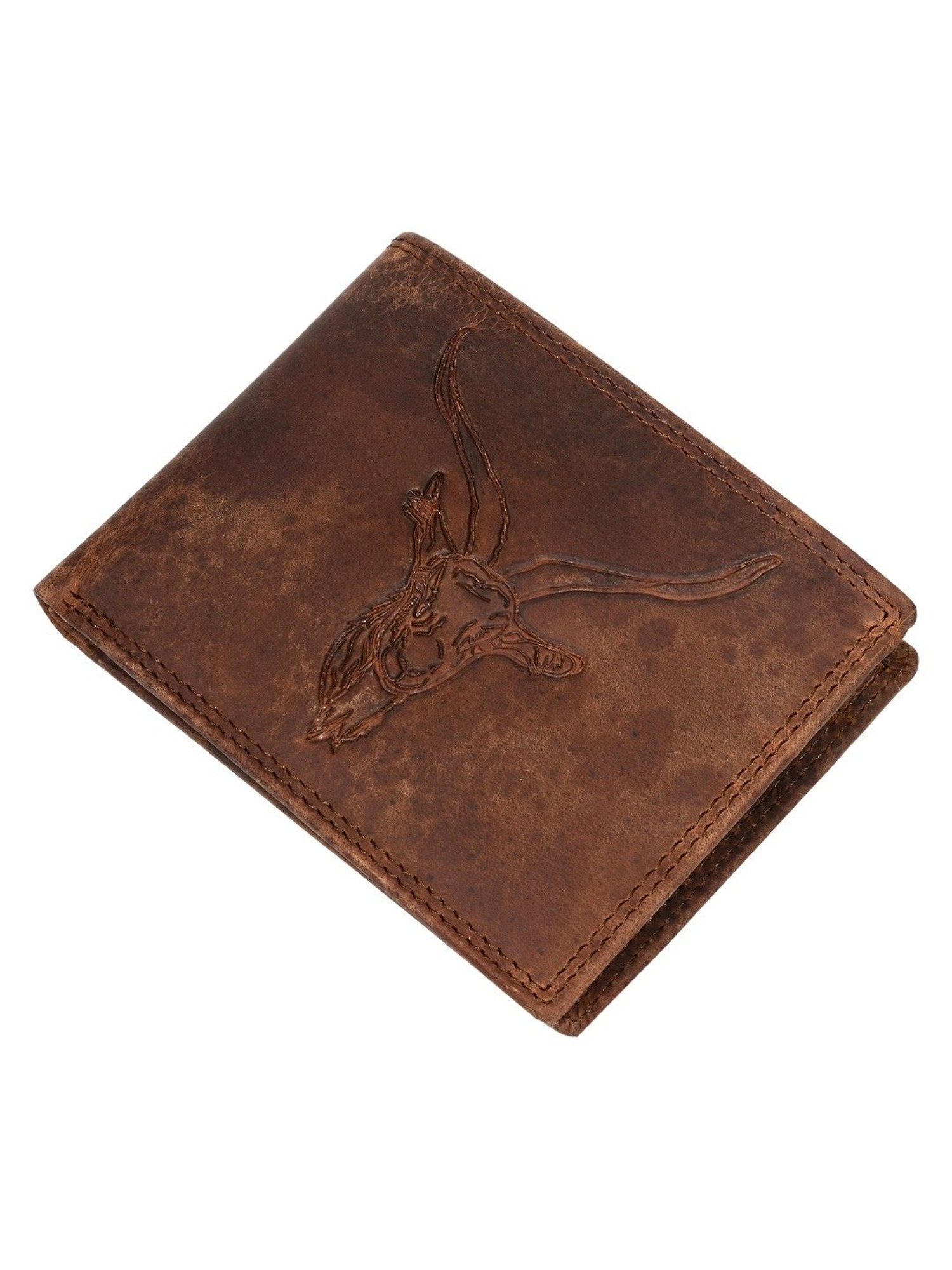 SASSORA HAN Brown Leather Textured RFID Bi-Fold Wallet