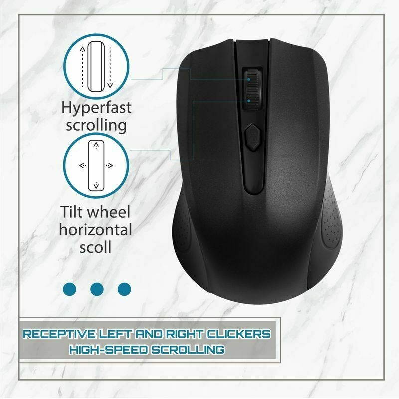 2.4G Wireless Nano USB Receiver Cordless Ergonomic Mouse 4 Button, Black