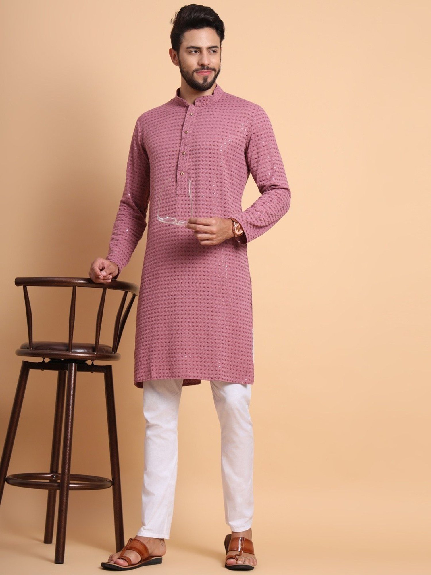 SWAGG INDIA Pink Regular Fit Embroidered Kurta