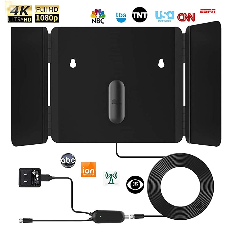 TV Antenna Foldable HD Antenna Indoor TV Antenna for 360&deg;OmniDirectional Reception Digital Freeview 4K 1080P VHF UHF Local Channels with Signal Amplifier Support All TVs
