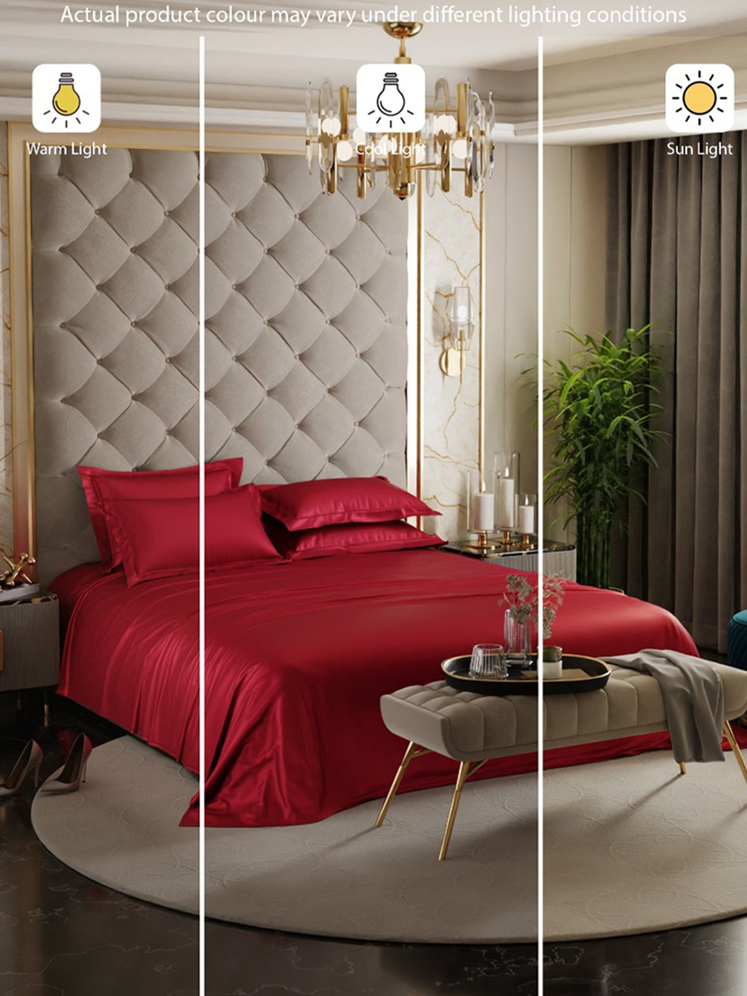 Stoa Paris Date Night Collection 300 TC Red Sateen Super King Bed Sheet with 4 Pillow Covers