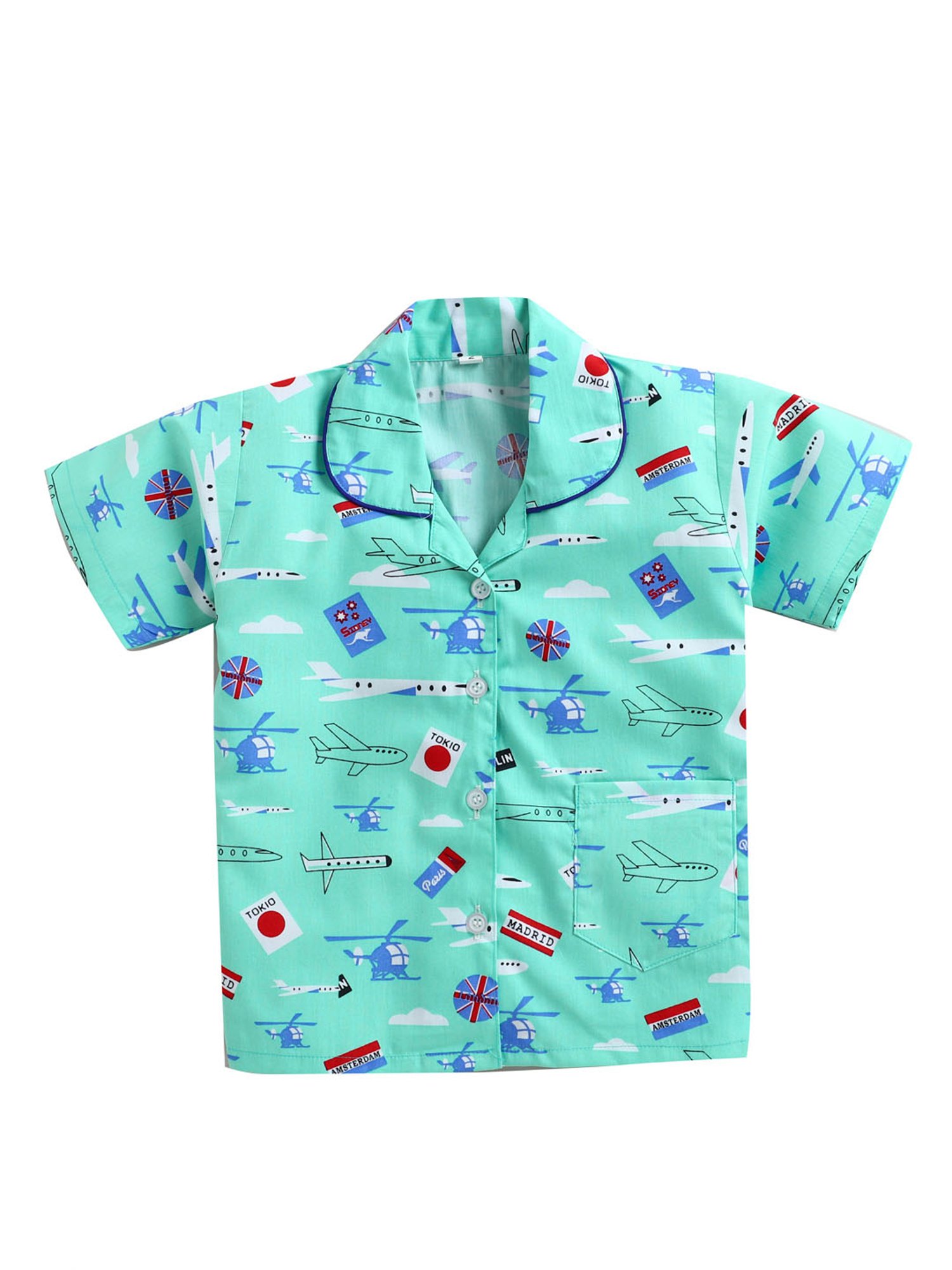 The Magic Wand Boys Green Printed Shirt with Shorts