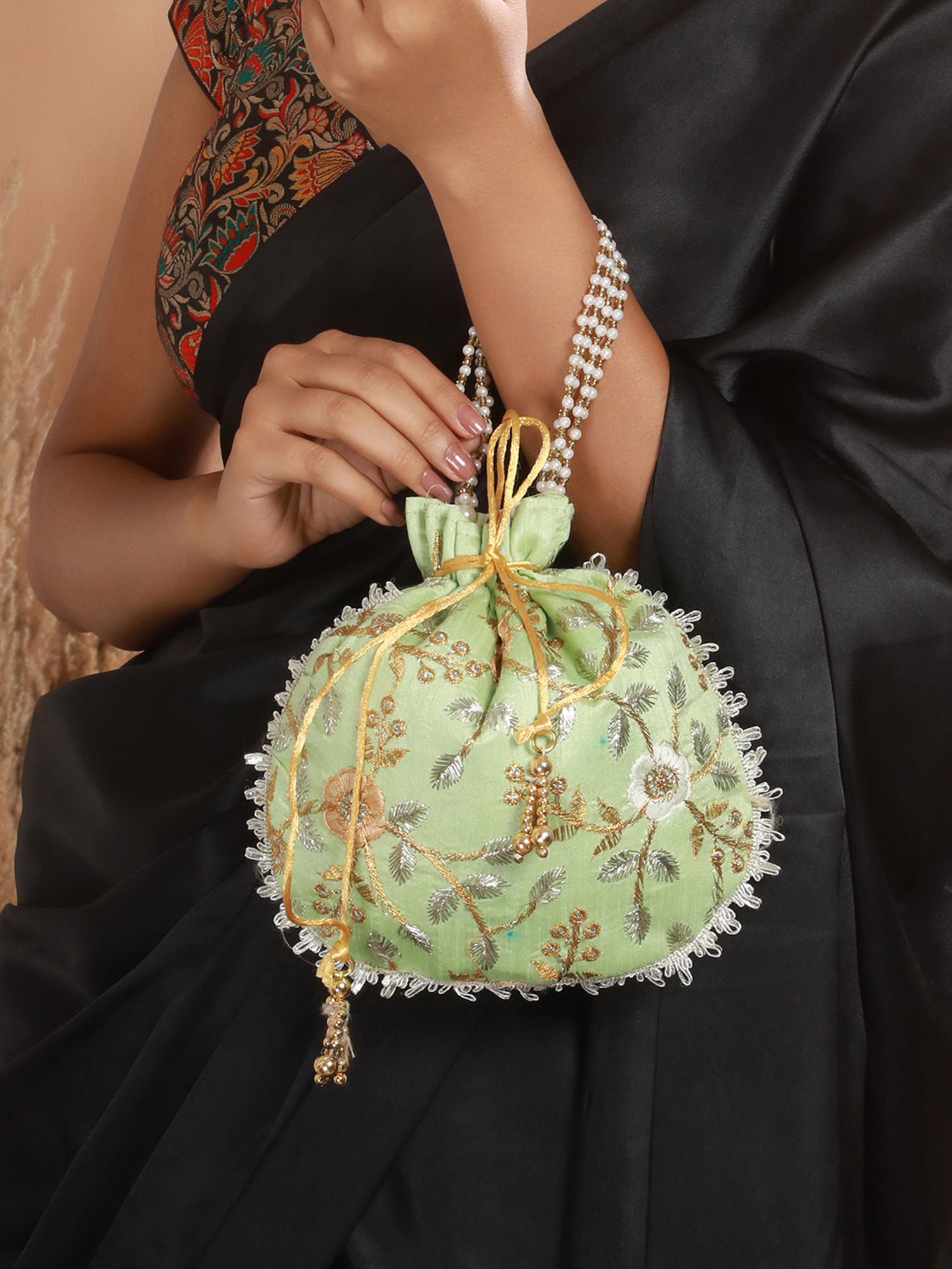 Aatmana Green & Gold Embellished Small Potli