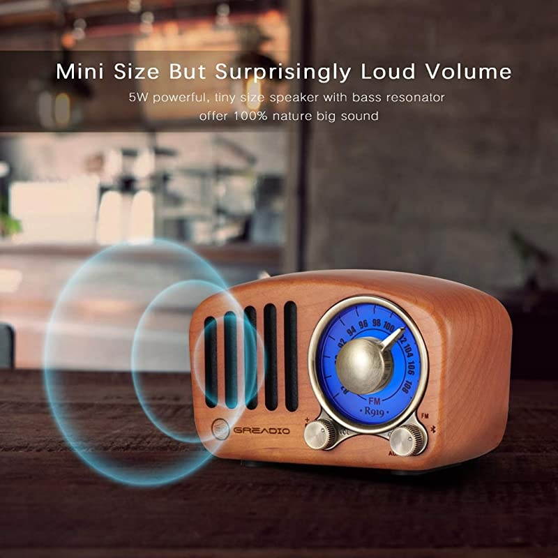 Vintage Radio Retro Bluetooth Speaker  Cherry Wooden FM Radio with Old Fashioned Classic Style Strong Bass Enhancement Loud Volume Bluetooth 42 Wireless Connection TF Card amp MP3 Player