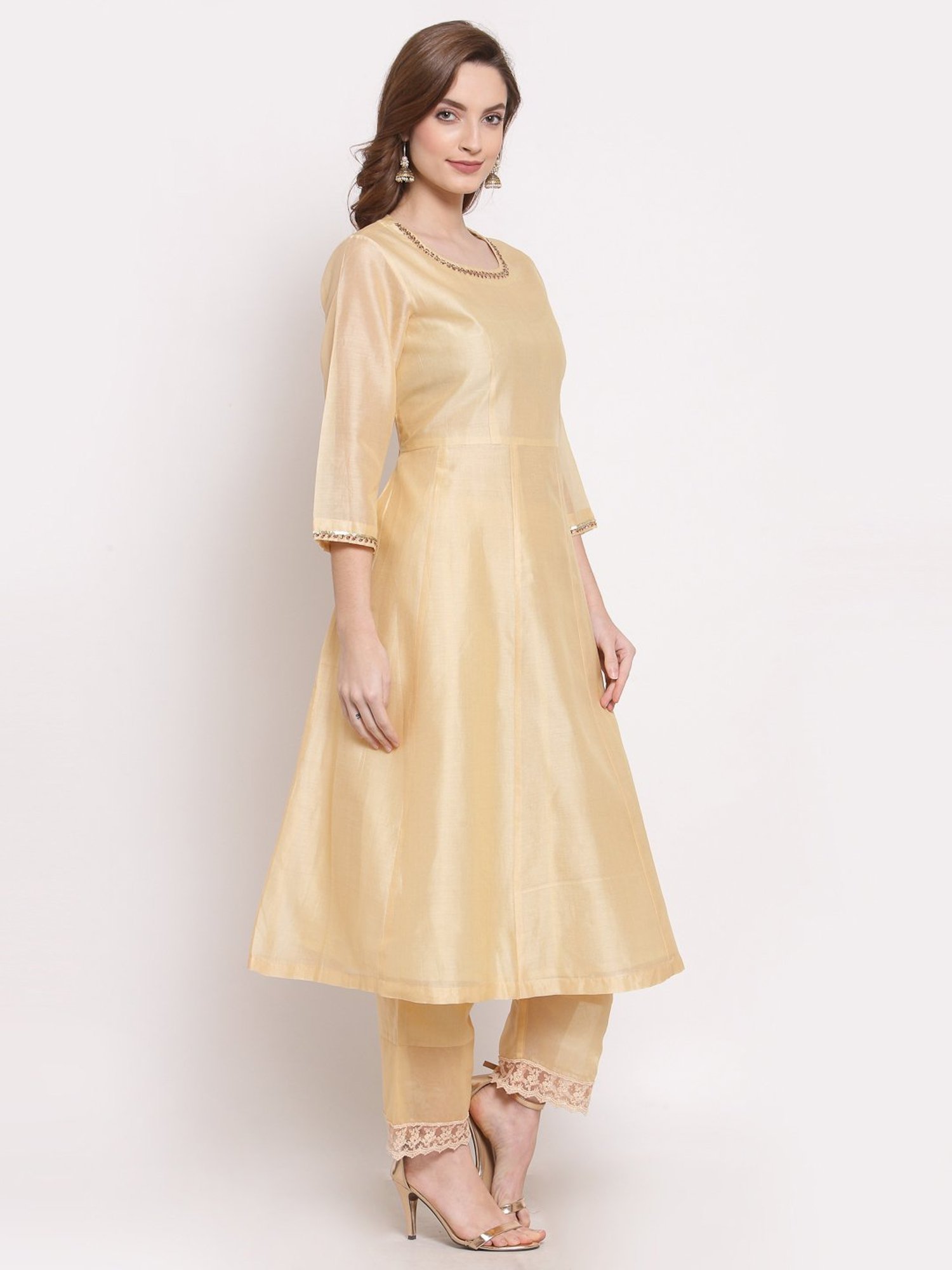 DART STUDIO Beige Embroidered Straight Kurta