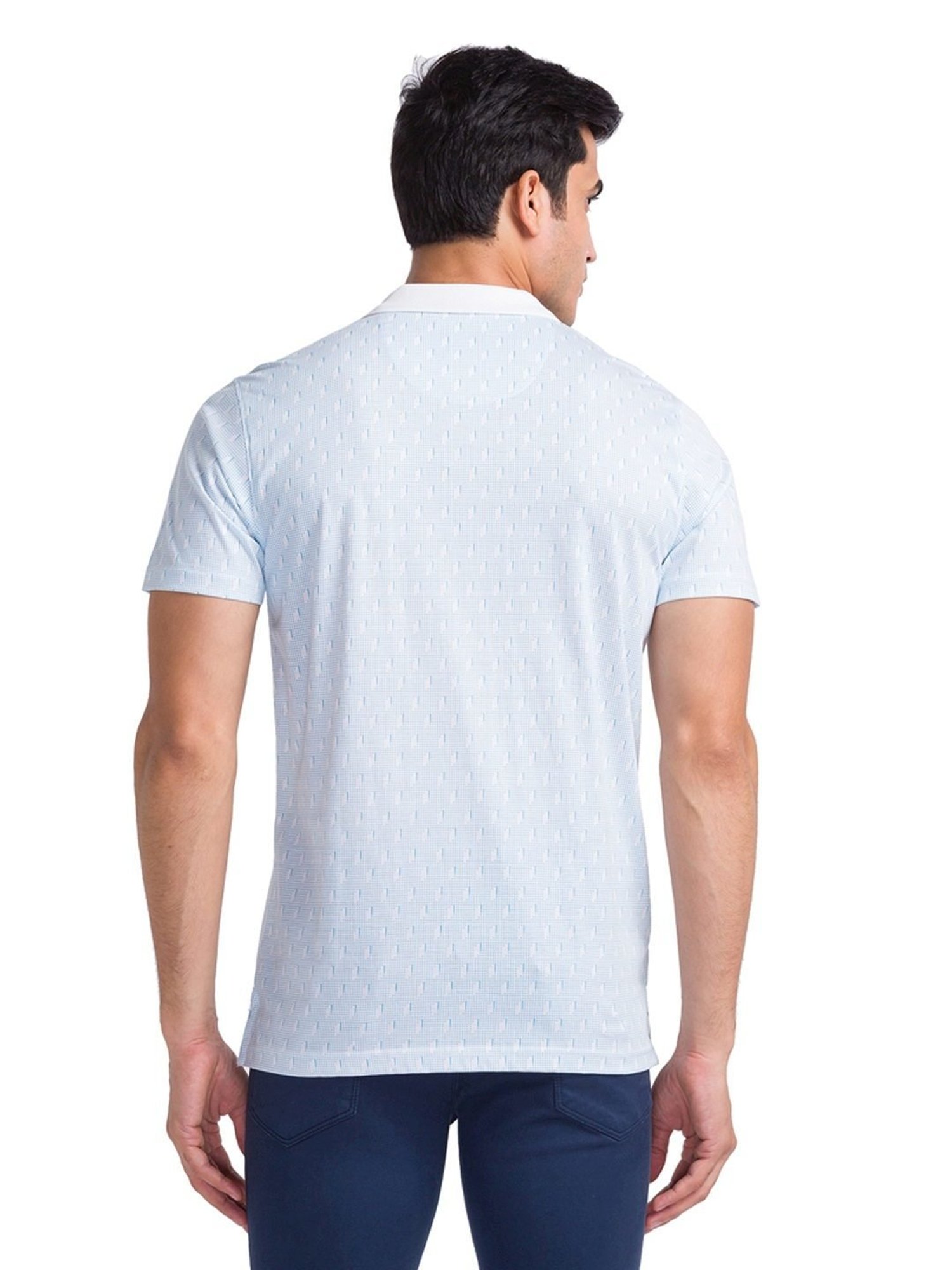 Park Avenue Blue Cotton Slim Fit Printed Polo T-Shirt