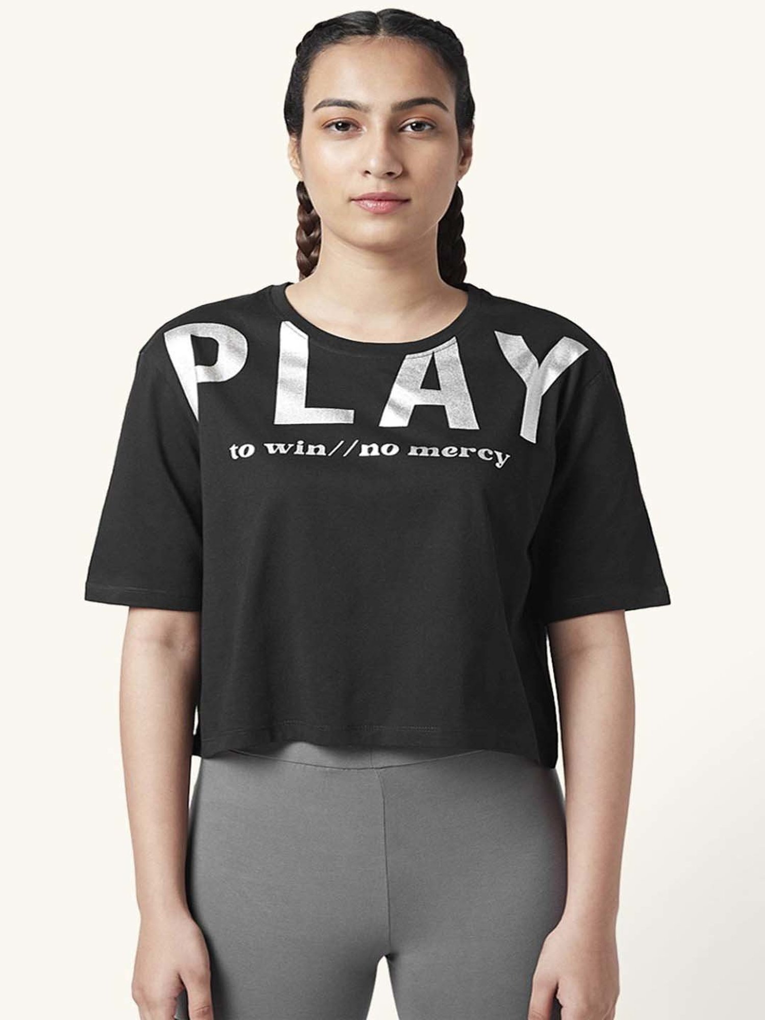 Ajile by Pantaloons Black Cotton Printed Sports Top