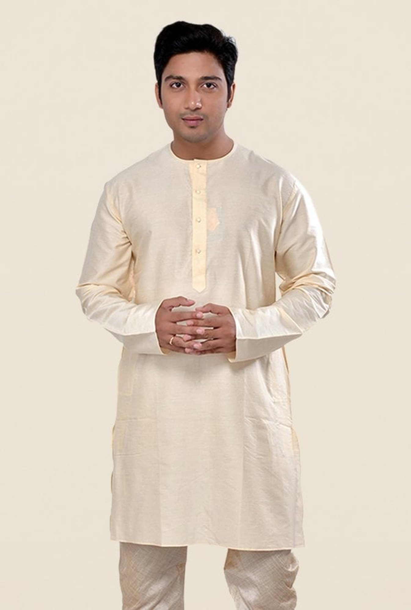 Manyavar Cream Solid Kurta