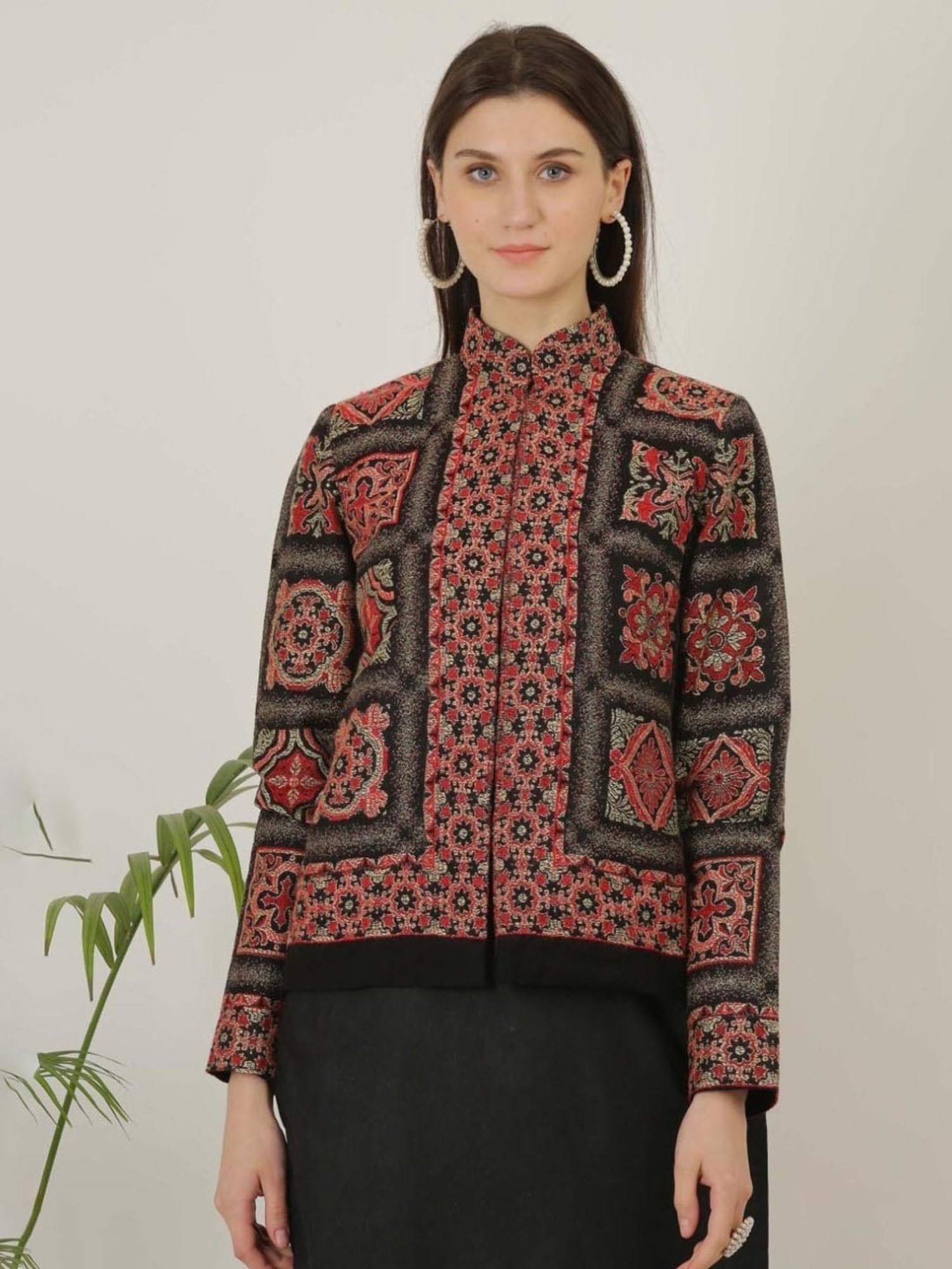 Kaanchie Nanggia Black Wool Self Design Jacket