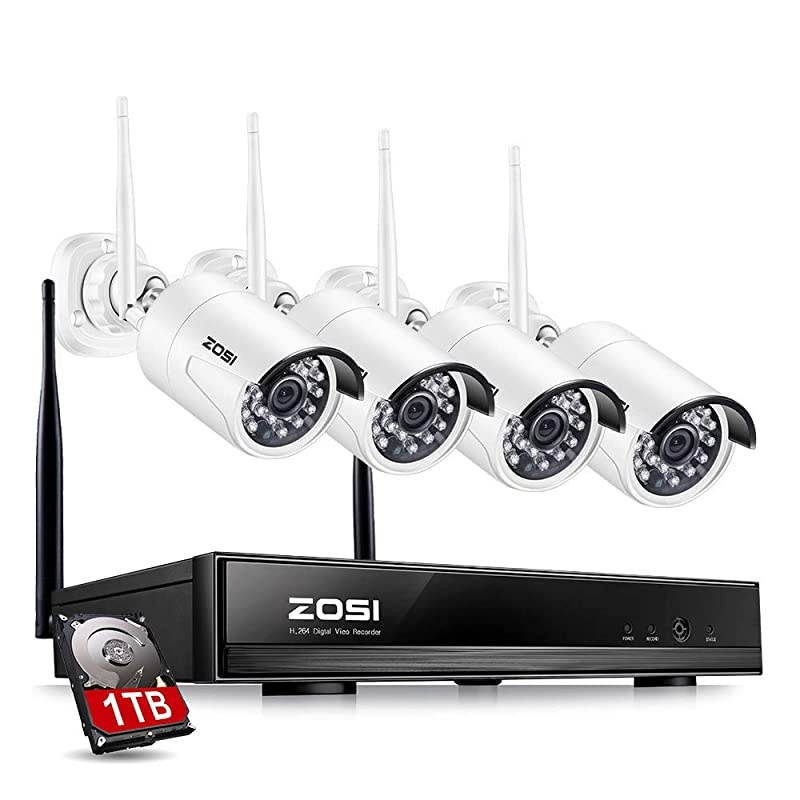1080P Wireless Home Security Camera System FULL 1080P HD NVR With 1TB Hard Drive and 4pcs 2.0MP 1080P HD WiFi Indoor Outdoor Weatherproof Surveillance IP Cameras Night Vision, Motion Detection