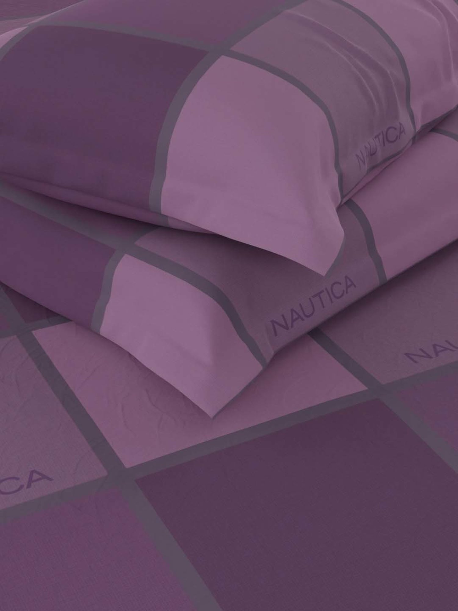 NAUTICA Hampton Plum & Purple Satin Cotton 210 TC King Fitted Bedsheet with 2 Pillow Cover