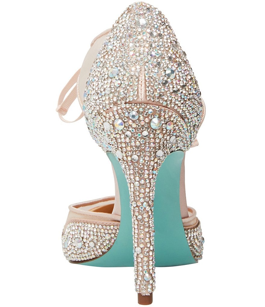 Blue by Betsey Johnson Iris Satin Rhinestone Stiletto Pumps