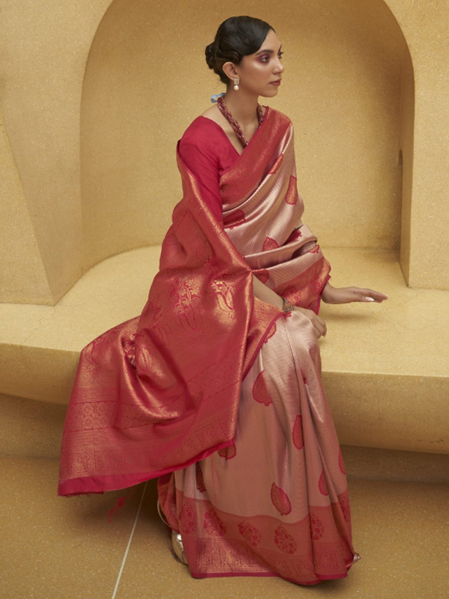 Elora Red Woven Saree With Unstitched Blouse