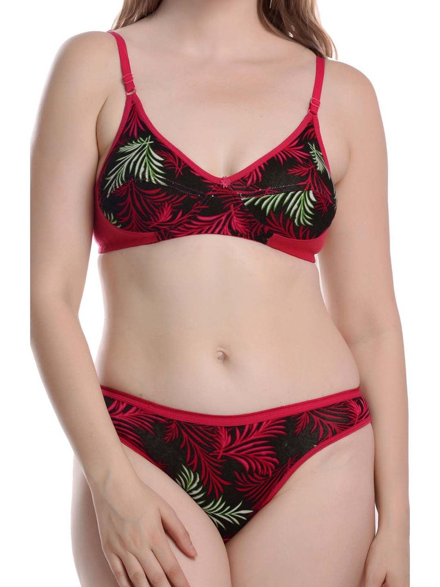 mod & shy Black Self Pattern Lingerie Set