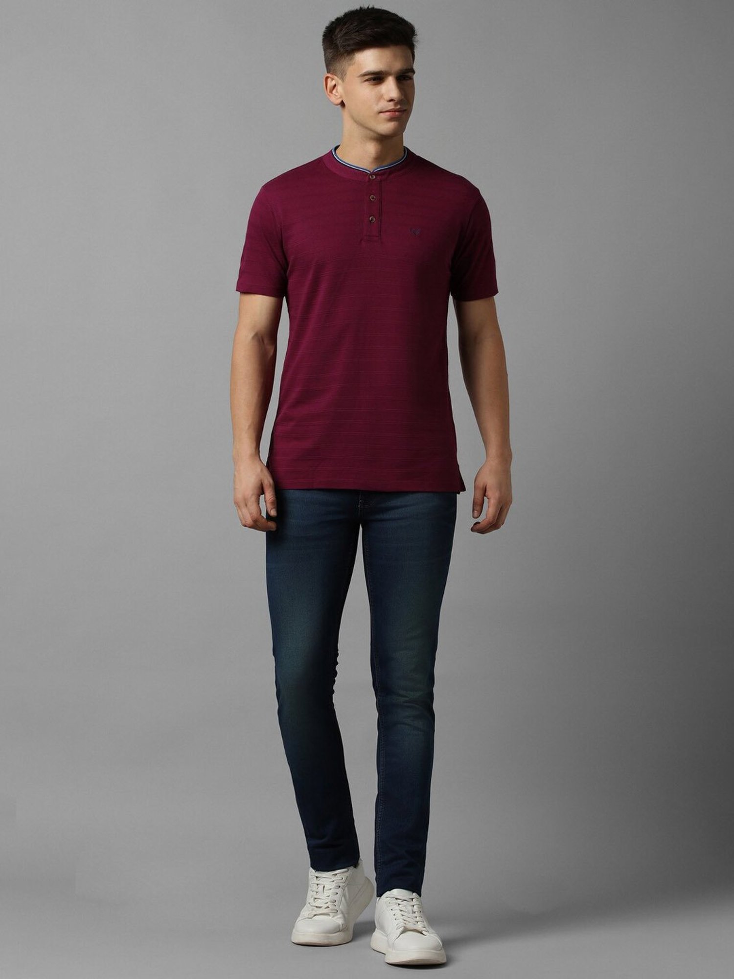 Allen Solly Magenta Cotton Regular Fit Henley T-Shirt