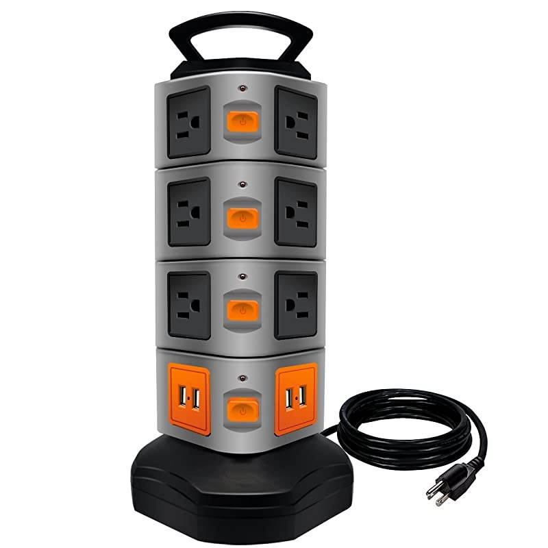 Power Strip Tower  Surge Protector Electric Charging Station 14 Outlet Plugs with 4 USB Slot 6 feet Cord Wire Extension Universal Charging Station 1PACK