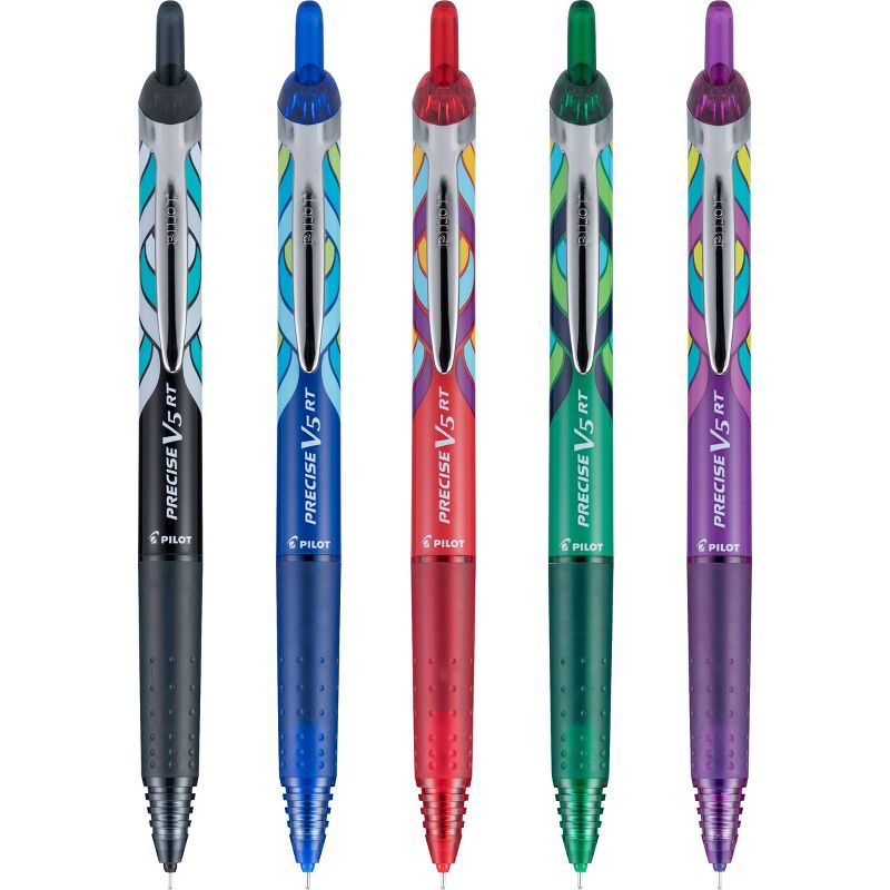 Pilot 5ct Precise V5 RT Deco Collection Retractable Rolling Ball Pens Extra Fine Point 0.5mm
