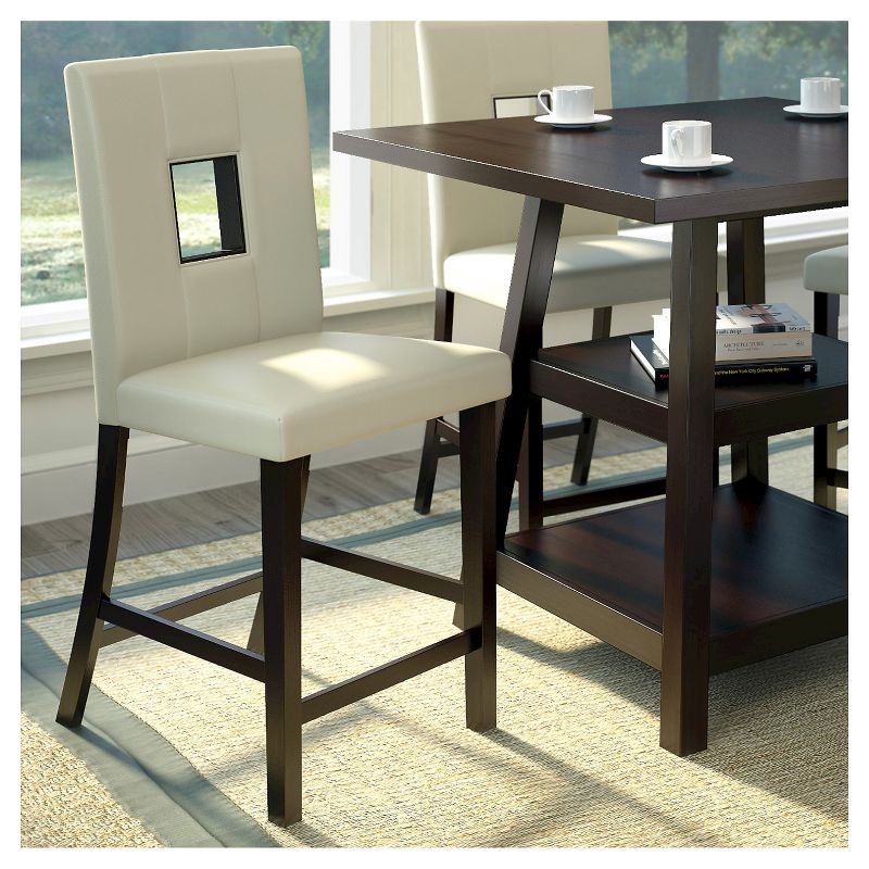 Set of 2 Bistro Leatherette Counter Height Barstools Wood/White - CorLiving