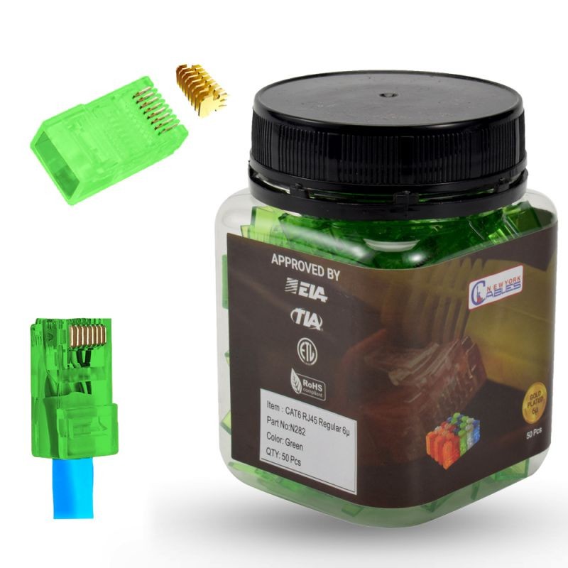 CAT6 Rj45 Connector 8P8C 50Pack/Jar Ethernet Cable Connector  Crimp Connector Gold Plated UTP Blue