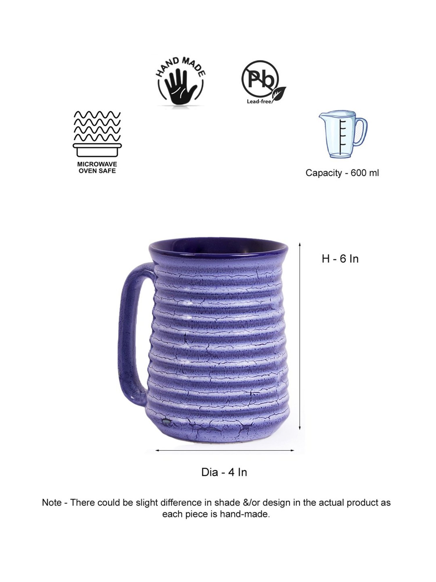 VarEesha Hand Crafted Studio Pottery Blue Coffee Mugs (650 ml) - Set of 2