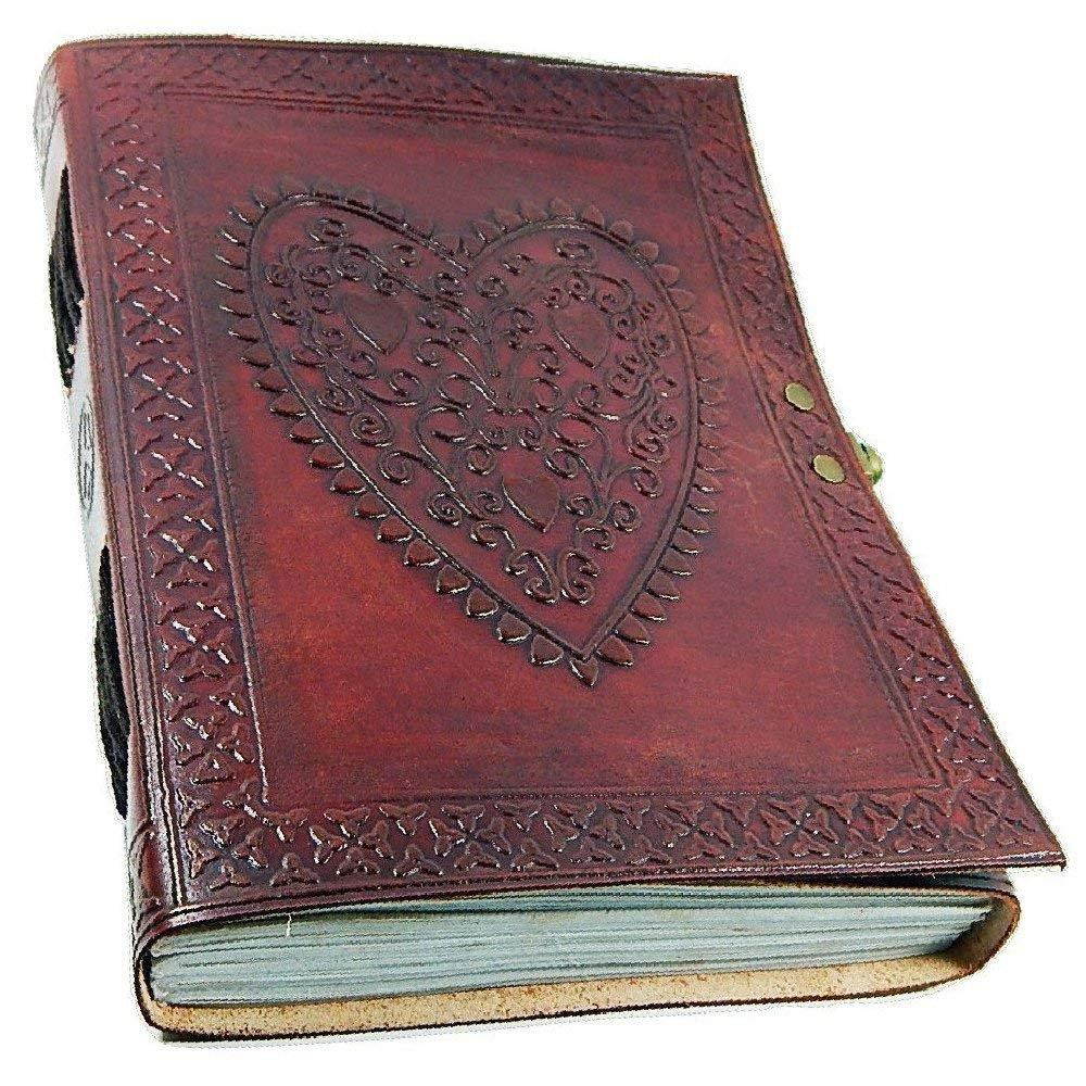 Handmade Large 8" Embossed Leather Journal Celtic two latches blue stone blank personal Diary notebook refillable journal gift (design 1)