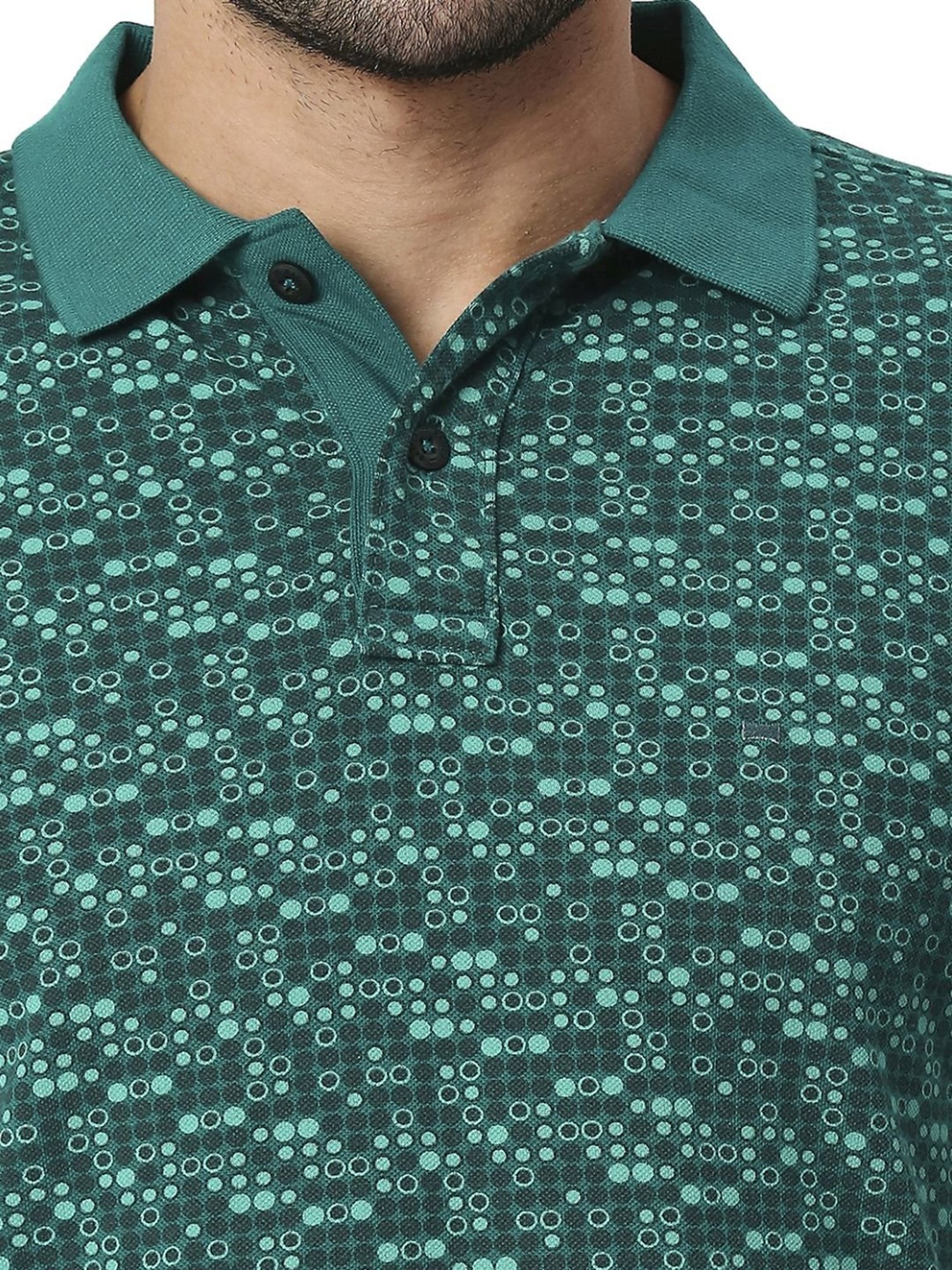 Basics Green Slim Fit Printed Polo T-Shirt